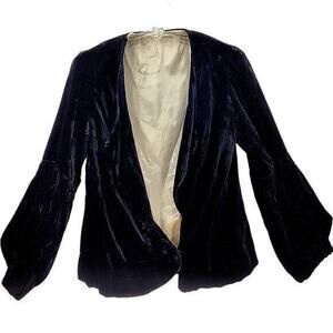 Antique 1920s flapper‎ Black Velvet Smocked Puff Sleeve Altered Short Jacket